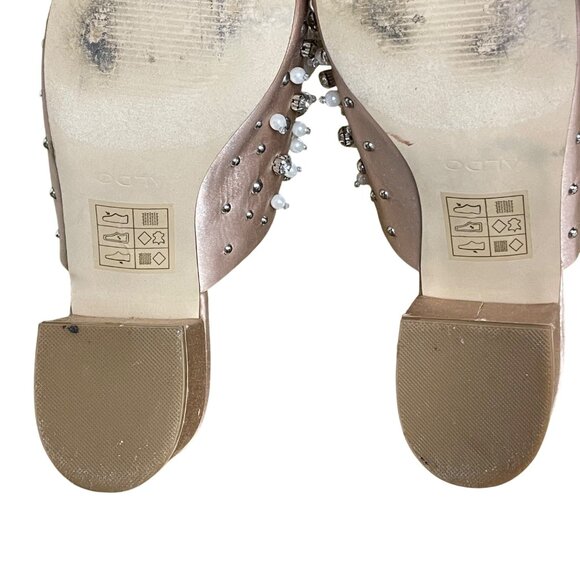 Aldo Pearl Gem Studded Diamond Fabric Heels Sz 7.5 Open Toe Event Party - Picture 10 of 10